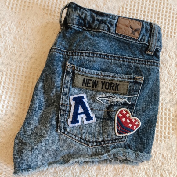American Eagle Outfitters Pants - Mid-waisted patchwork denim shorts